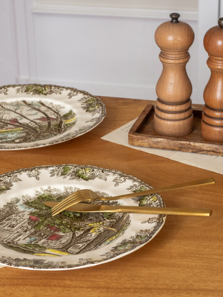 Deux assiettes plates polychromes Friendly village